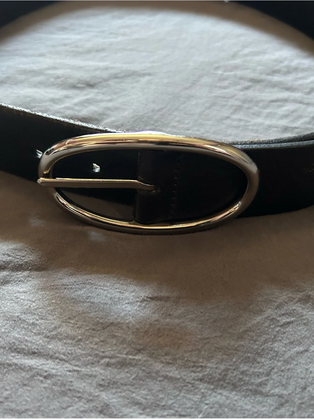 Women’s Black Leather Belt with Silver Oval Buckle